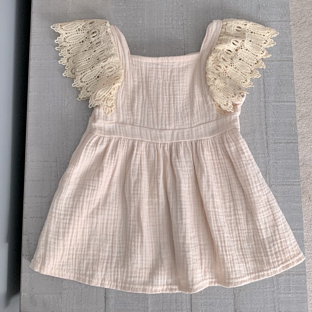 Neutral Toddler Dress with Lace Sleeves